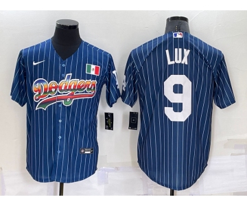 Men's Los Angeles Dodgers #9 Gavin Lux Rainbow Blue Red Pinstripe Mexico Cool Base Nike Jersey