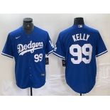 Mens Los Angeles Dodgers #99 Joe Kelly Number Blue Stitched Cool Base Nike Jersey