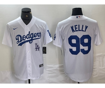Men's Los Angeles Dodgers #99 Joe Kelly White Stitched Cool Base Nike Jersey