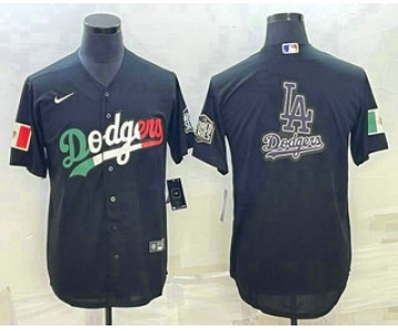 Men's Los Angeles Dodgers Big Logo Mexico Black Cool Base Stitched Baseball Jersey10