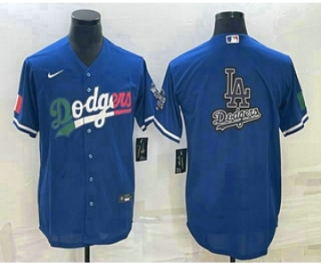Men's Los Angeles Dodgers Big Logo Navy Blue Pinstripe Stitched MLB Cool Base Nike Jersey1