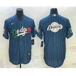 Men's Los Angeles Dodgers Big Logo Navy Blue Pinstripe Stitched MLB Cool Base Nike Jersey5