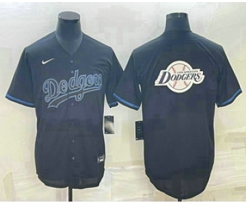 Men's Los Angeles Dodgers Black Team Big Logo Cool Base Stitched Baseball Jersey
