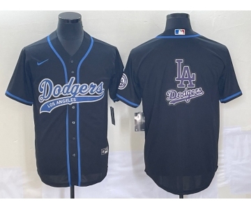 Men's Los Angeles Dodgers Black Team Big Logo With Patch Cool Base Stitched Baseball Jersey1