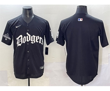 Men's Los Angeles Dodgers Blank Black 2025 LA Gothic Style With 2024 World Series Champions Patch Vapor Premier Limited Stitched Baseball Jersey