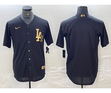 Men's Los Angeles Dodgers Blank Black Gold Cool Base Stitched Jersey