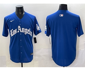 Men's Los Angeles Dodgers Blank Blue 2025 LA Gothic Style With Fernando Patch Vapor Premier Limited Stitched Baseball Jersey