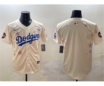 Men's Los Angeles Dodgers Blank Cream 2025 Tokyo Series Limited Stitched Baseball Jersey