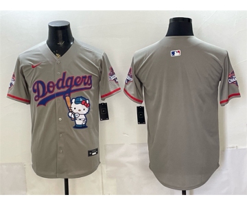 Men's Los Angeles Dodgers Blank Grey Hello Kitty Night 2025 World Series Champions Patch Stitched Baseball Jersey