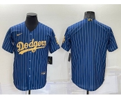 Men's Los Angeles Dodgers Blank Navy Blue Gold Pinstripe Stitched MLB Cool Base Nike Jersey