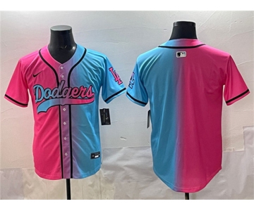 Men's Los Angeles Dodgers Blank Pink Blue Limited Stitched Baseball Jersey