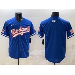Men's Los Angeles Dodgers Blank Royal With American Flag Patch Limited Stitched Baseball Jersey