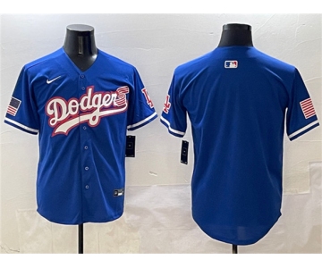 Men's Los Angeles Dodgers Blank Royal With American Flag Patch Limited Stitched Baseball Jersey