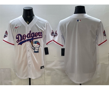 Men's Los Angeles Dodgers Blank White Hello Kitty Night 2025 World Series Champions Patch Stitched Baseball Jersey