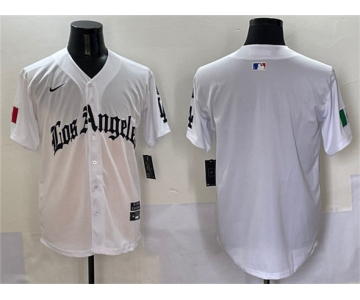 Men's Los Angeles Dodgers Blank White Mexico 2025 LA Gothic Style With Fernando Patch Vapor Premier Limited Stitched Baseball Jersey