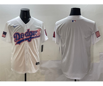 Men's Los Angeles Dodgers Blank White With American Flag Patch Limited Stitched Baseball Jersey