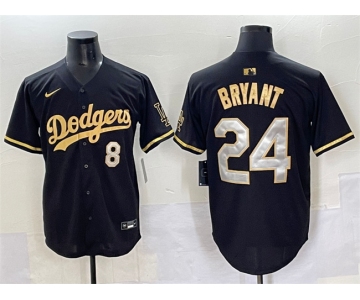Men's Los Angeles Dodgers Front #8 Back #24 Kobe Bryant Black Gold Limited Stitched Jersey