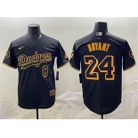 Men's Los Angeles Dodgers Front #8 Back #24 Kobe Bryant Black With KB Patch Stitched Jersey
