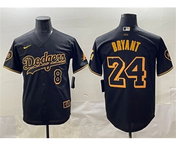 Men's Los Angeles Dodgers Front #8 Back #24 Kobe Bryant Black With KB Patch Stitched Jersey