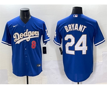 Men's Los Angeles Dodgers Front #8 Back #24 Kobe Bryant Blue Gold Cool Base Stitched Jersey