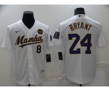 Men's Los Angeles Dodgers Front #8 Back #24 Kobe Bryant 'Mamba' White Cool Base Stitched Jersey