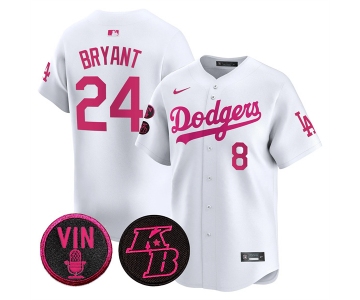 Men's Los Angeles Dodgers Front #8 Back #24 Kobe Bryant White 2026 Mother’s Day Vapor Premier Limited Stitched Baseball Jersey