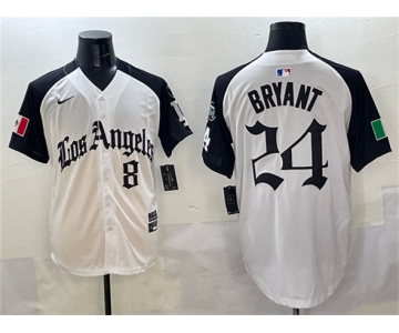 Men's Los Angeles Dodgers Front #8 Back #24 Kobe Bryant White Black Mexico 2025 LA Gothic Style With Fernando Patch Vapor Premier Limited Stitched Baseball