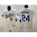 Men's Los Angeles Dodgers Front #8 Back #24 Kobe Bryant White Gold With 2025 World Series Champions Patch Stitched Baseball Jersey Men's Los Angeles Dodgers Front #8 Back #24 Kobe Bryant White Gold With 2025 World Series Champions Patch Stitched Baseball Jersey