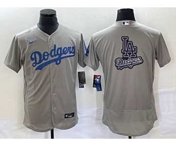 Men's Los Angeles Dodgers Gray Team Big Logo Flex Base Stitched Baseball Jersey 1