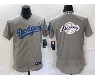 Men's Los Angeles Dodgers Gray Team Big Logo Flex Base Stitched Baseball Jersey