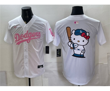 Men's Los Angeles Dodgers Hello Kitty White Pink Vapor Limited Stitched Baseball Jersey