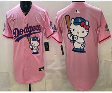 Men's Los Angeles Dodgers Pink Hello Kitty Big Logo 2025 World Series Champions Limited Jersey
