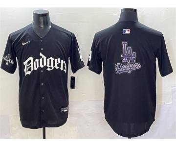Men's Los Angeles Dodgers Team Big Logo Black 2025 LA Gothic Style With 2024 World Series Champions Patch Vapor Premier Limited Stitched Baseball Jersey