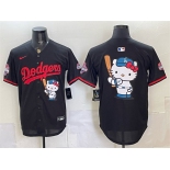 Men's Los Angeles Dodgers Team Big Logo Black Hello Kitty Night 2025 World Series Champions Patch Stitched Baseball Jersey