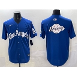 Men's Los Angeles Dodgers Team Big Logo Blue 2025 LA Gothic Style With Fernando Patch Vapor Premier Limited Stitched Baseball Jersey