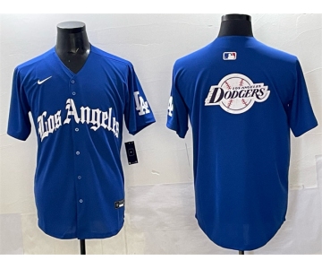 Men's Los Angeles Dodgers Team Big Logo Blue 2025 LA Gothic Style With Fernando Patch Vapor Premier Limited Stitched Baseball Jersey