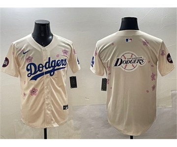 Men's Los Angeles Dodgers Team Big Logo Cream 2025 Tokyo Series Limited Stitched Baseball Jersey