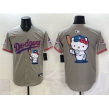 Men's Los Angeles Dodgers Team Big Logo Grey Hello Kitty Night 2025 World Series Champions Patch Stitched Baseball Jersey