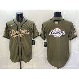 Men's Los Angeles Dodgers Team Big Logo Olive 2026 Armed Forces Day Stitched Baseball Jersey