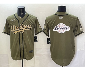 Men's Los Angeles Dodgers Team Big Logo Olive 2026 Armed Forces Day Stitched Baseball Jersey