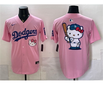 Men's Los Angeles Dodgers Team Big Logo Pink 2025 Hello Kitty Vapor Limited Stitched Baseball Jersey