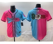 Men's Los Angeles Dodgers Team Big Logo Pink Blue Limited Stitched Baseball Jersey