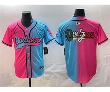 Men's Los Angeles Dodgers Team Big Logo Pink Blue Limited Stitched Baseball Jersey