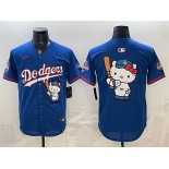 Men's Los Angeles Dodgers Team Big Logo Royal Hello Kitty Night 2025 World Series Champions Patch Stitched Baseball Jersey