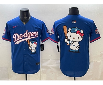 Men's Los Angeles Dodgers Team Big Logo Royal Hello Kitty Night 2025 World Series Champions Patch Stitched Baseball Jersey