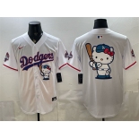 Men's Los Angeles Dodgers Team Big Logo White Hello Kitty Night 2025 World Series Champions Patch Stitched Baseball Jersey