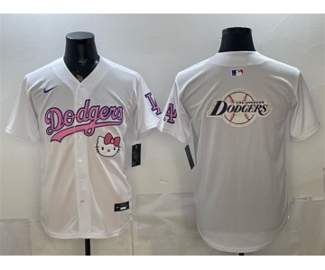 Men's Los Angeles Dodgers Team Big Logo White Hello Kitty Night Stitched Baseball Jersey