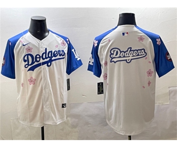 Men's Los Angeles Dodgers Team Big Logo White Royal 2025 Tokyo Series Limited Stitched Baseball Jersey