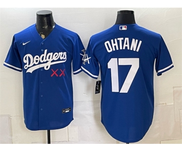 Men's Los Angeles Dodgers x KAWS #17 Shohei Ohtani Royal Vapor Premier Limited Stitched Baseball Jersey
