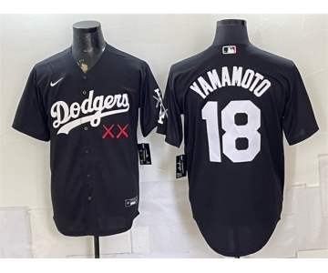 Men's Los Angeles Dodgers x KAWS #18 Yoshinobu Yamamoto Black Vapor Premier Limited Stitched Baseball Jersey